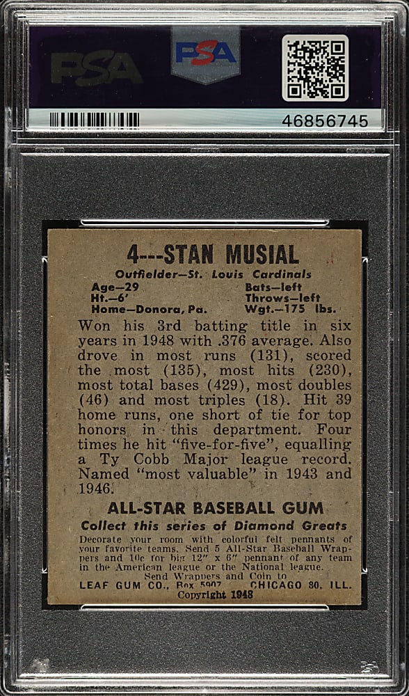 1948-1949 Leaf #4 Stan Musial Rookie PSA EX 5