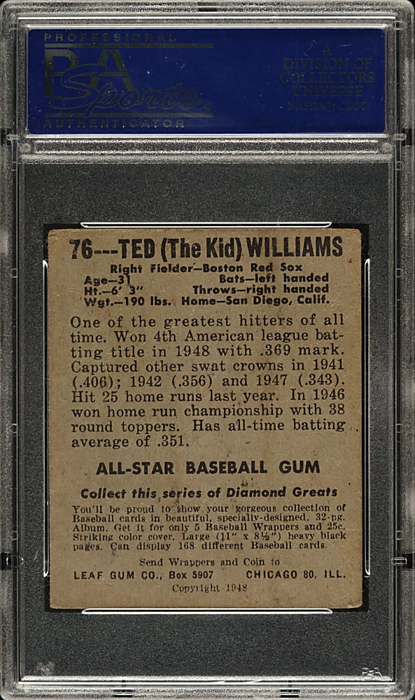 1948-1949 Leaf #76 Ted Williams PSA VG 3