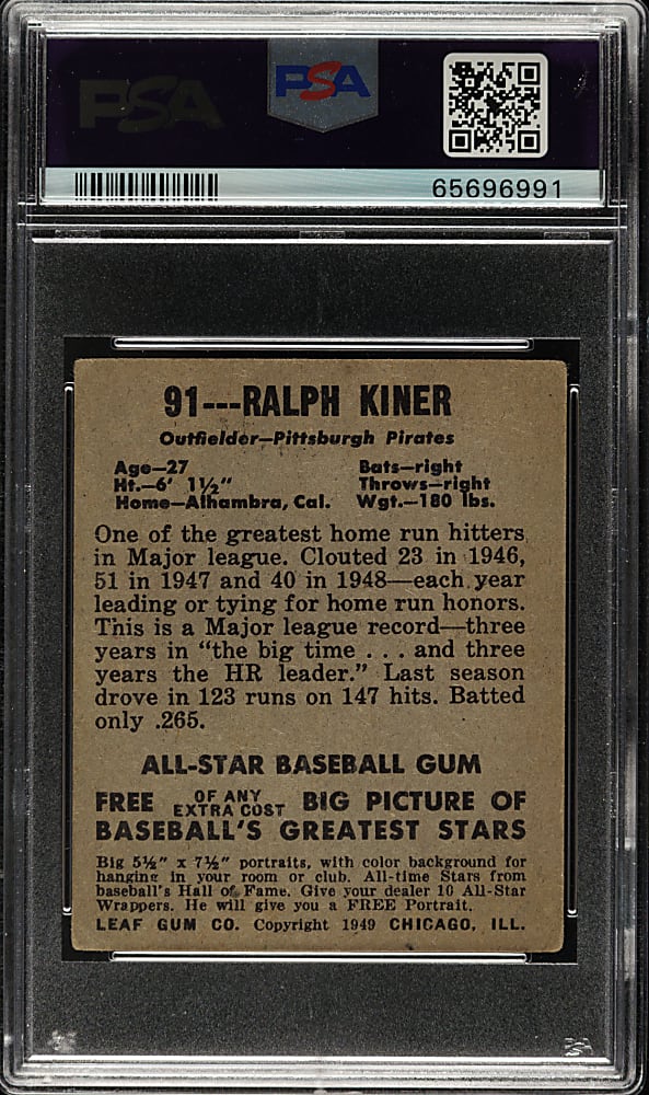 1948-1949 Leaf #91 Ralph Kiner Rookie PSA GOOD+ 2.5