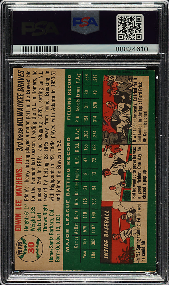 1954 Topps #30 Eddie Mathews PSA VG-EX 4