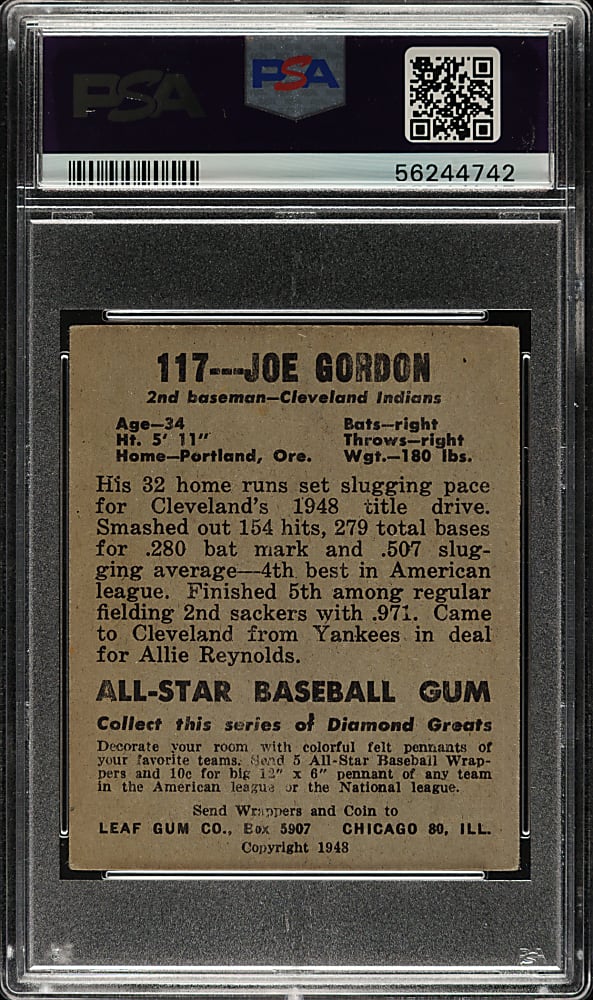 1948-1949 Leaf #117 Joe Gordon PSA VG 3