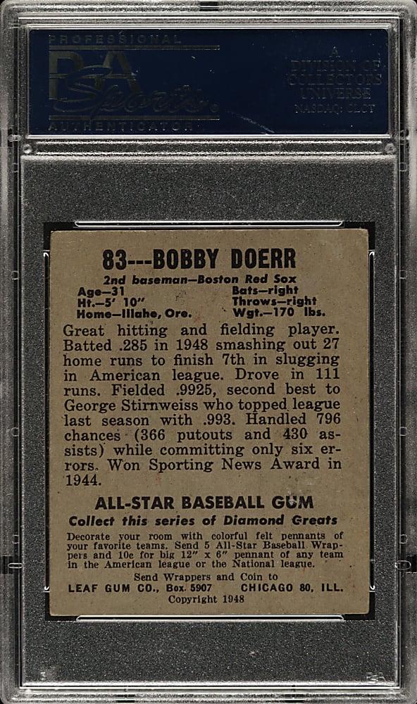 1948-1949 Leaf #83 Bobby Doerr PSA VG 3
