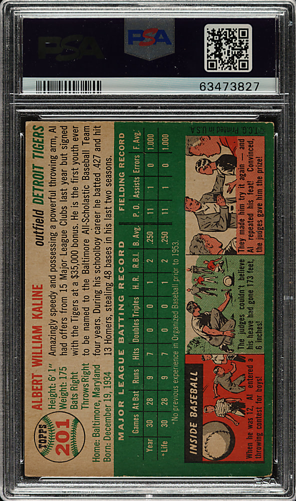 1954 Topps #201 Al Kaline Rookie PSA VG-EX 4