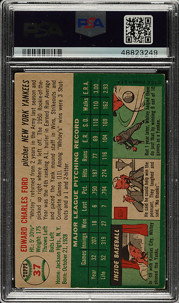 1954 Topps #37 Whitey Ford PSA VG 3