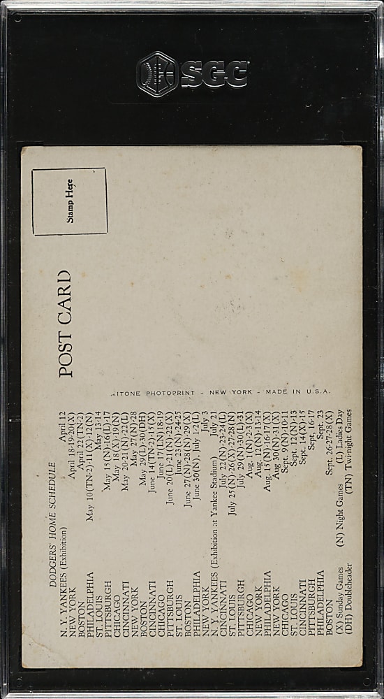 1952 Brooklyn Dodgers Schedule Cards Pee Wee Reese SGC GOOD 2