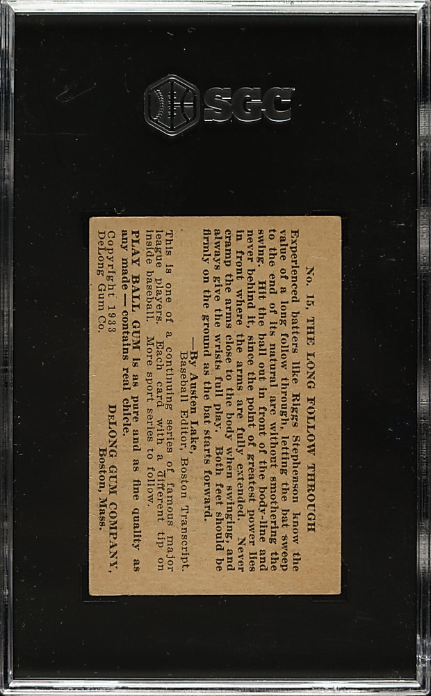 1933 R333 DeLong Gum #15 Riggs Stephenson SGC VG/EX 4