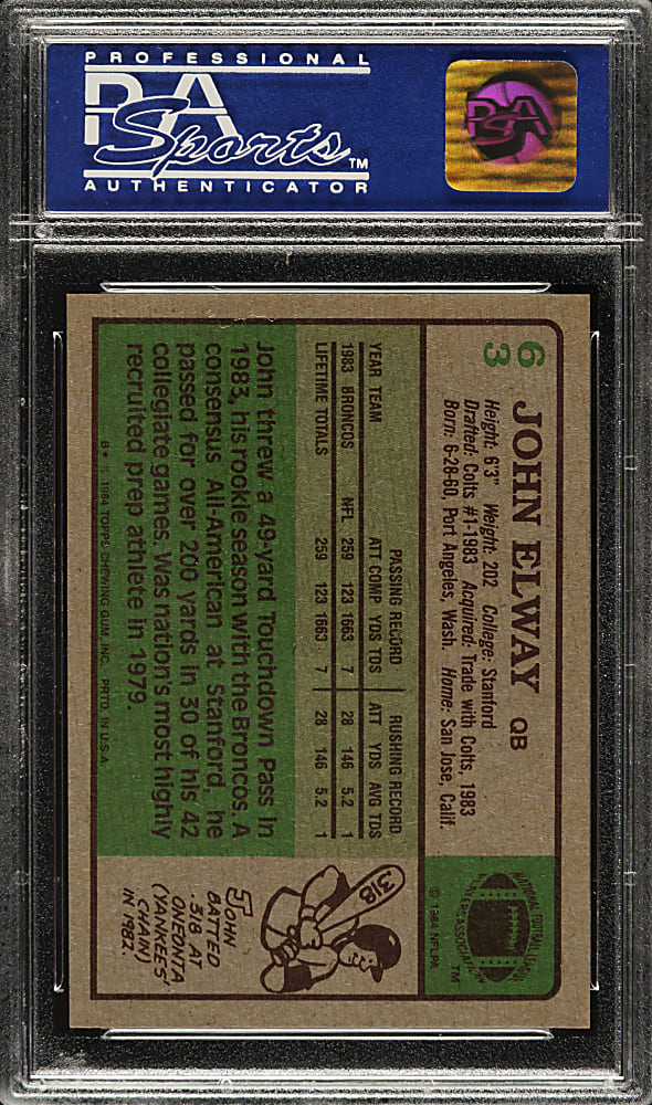 1984 Topps Football #63 John Elway Rookie PSA NM-MT 8