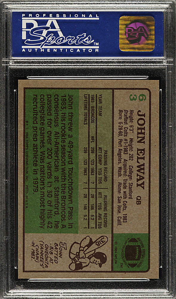 1984 Topps Football #63 John Elway Rookie PSA NM-MT 8 (PD)