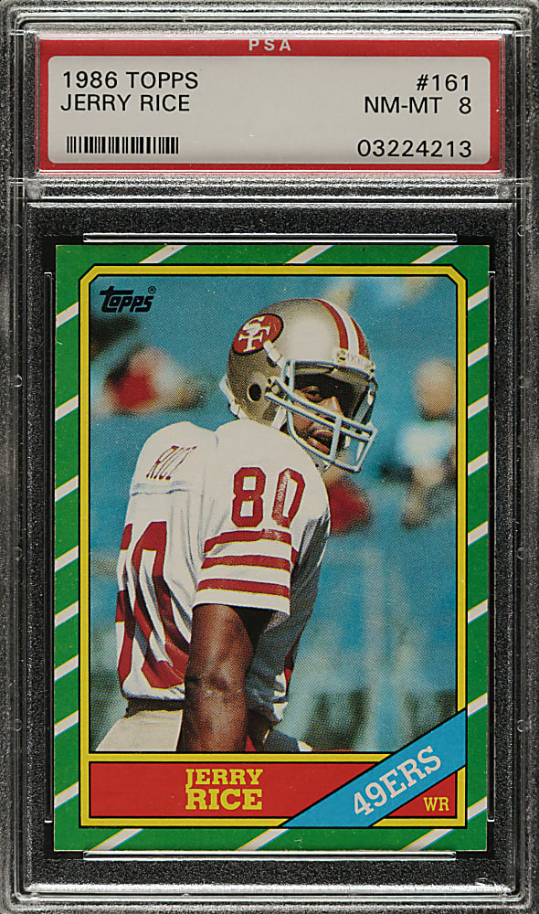 1986 Topps Football #161 Jerry Rice Rookie PSA NM-MT 8