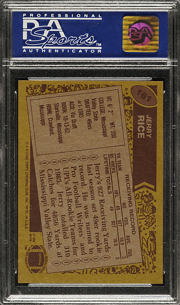 1986 Topps Football #161 Jerry Rice Rookie PSA NM-MT 8