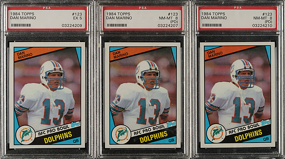 1984 Topps Football #123 Dan Marino Rookie PSA-Graded Trio