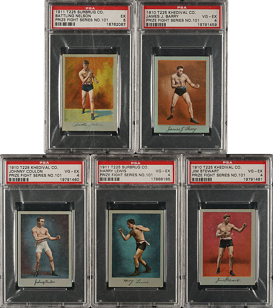 1911 T225 Surbrug "Prize Fight Series 101" PSA-Graded Collection (5) Including Battling Nelson and Harry Lewis