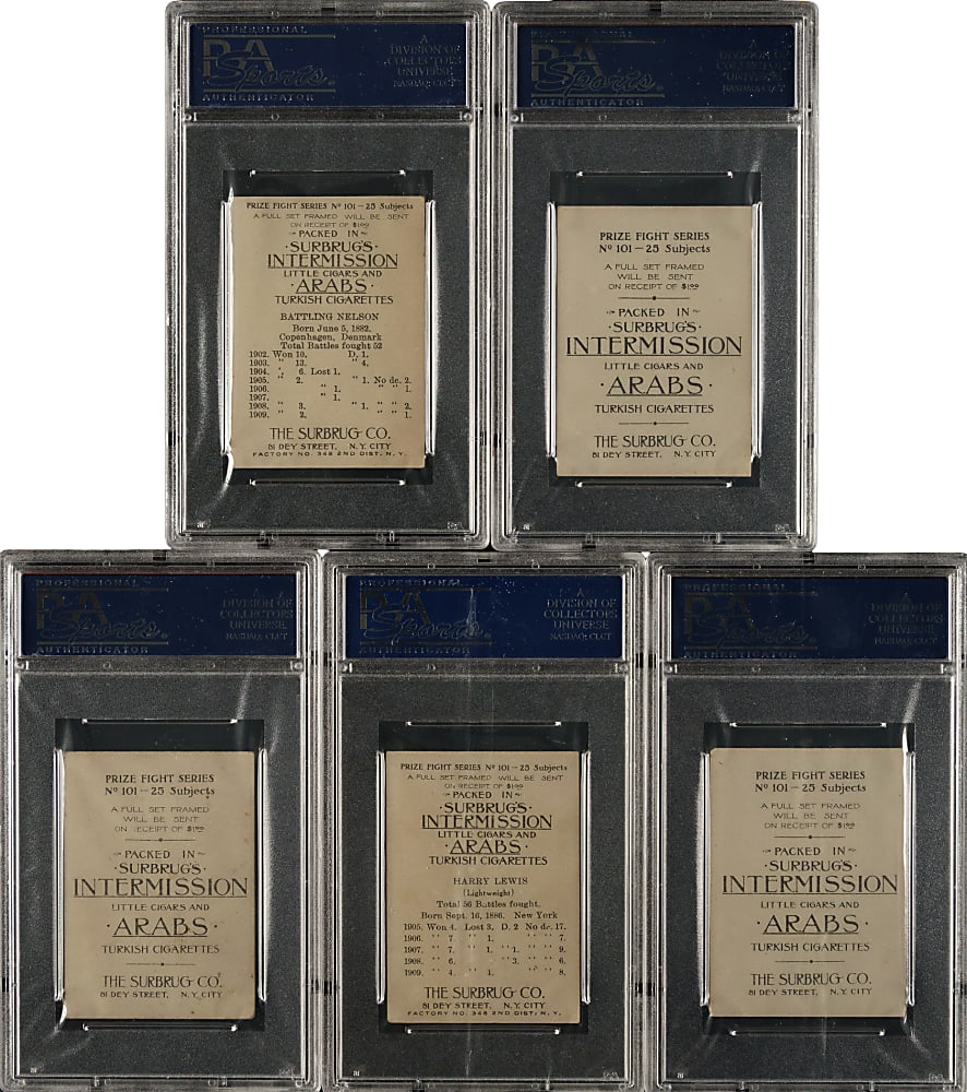 1911 T225 Surbrug "Prize Fight Series 101" PSA-Graded Collection (5) Including Battling Nelson and Harry Lewis