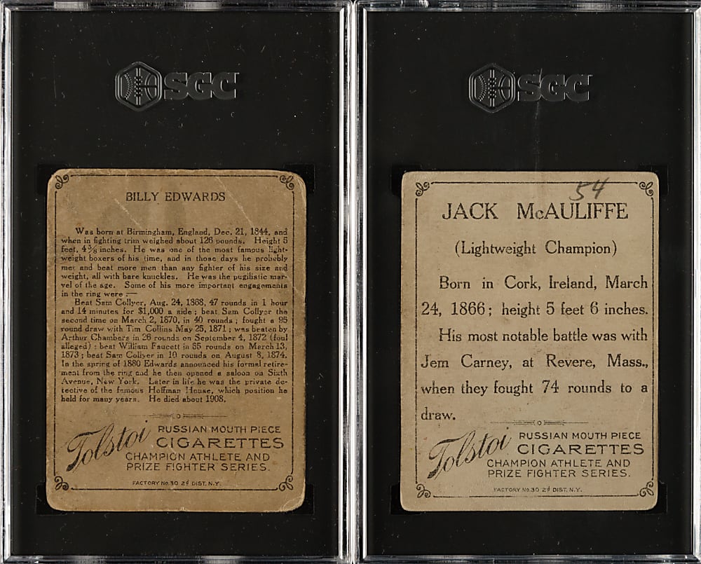 1910 T220 Tolstoi Champions Boxing Billy Edwards and Jack McAuliffe SGC FAIR 1.5 Pair