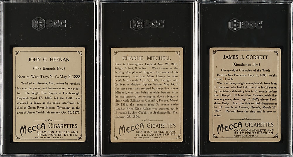 1910 T220 Mecca Champions Boxing SGC-Graded Trio: John Heenan, Charlie Mitchell and James Corbett