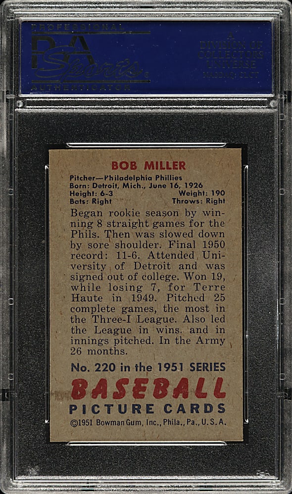 1951 Bowman #220 Bob Miller PSA NM-MT 8