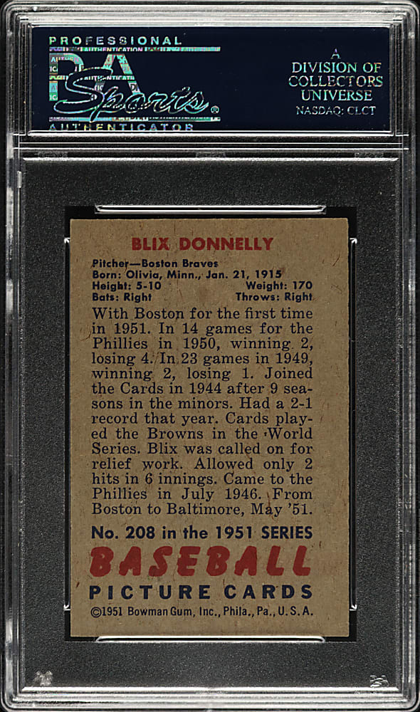 1951 Bowman #208 Blix Donnelly PSA NM-MT 8