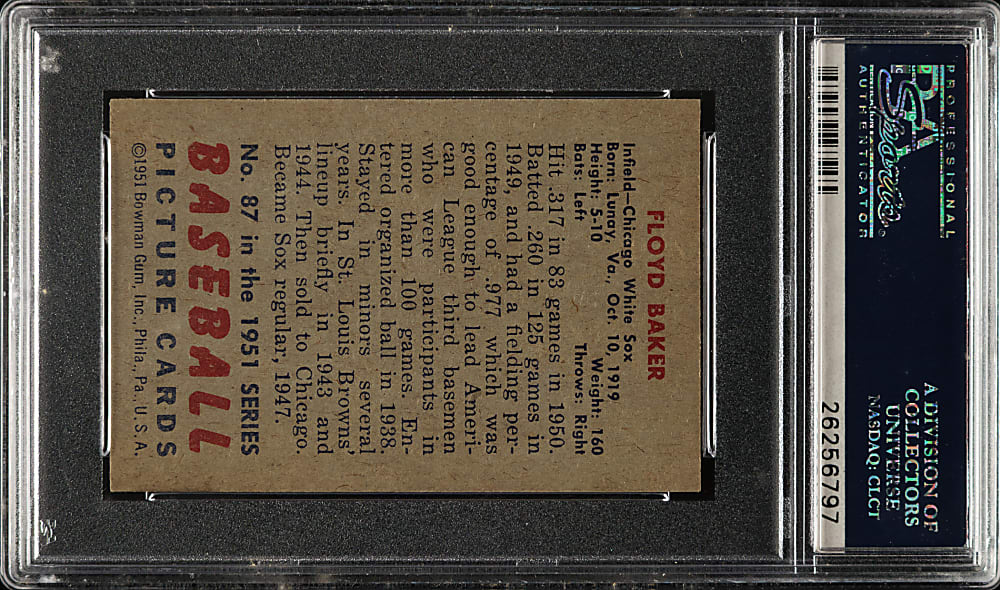 1951 Bowman #87 Floyd Baker PSA NM-MT 8
