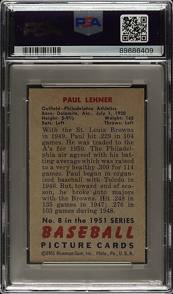 1951 Bowman #8 Paul Lehner PSA NM-MT 8