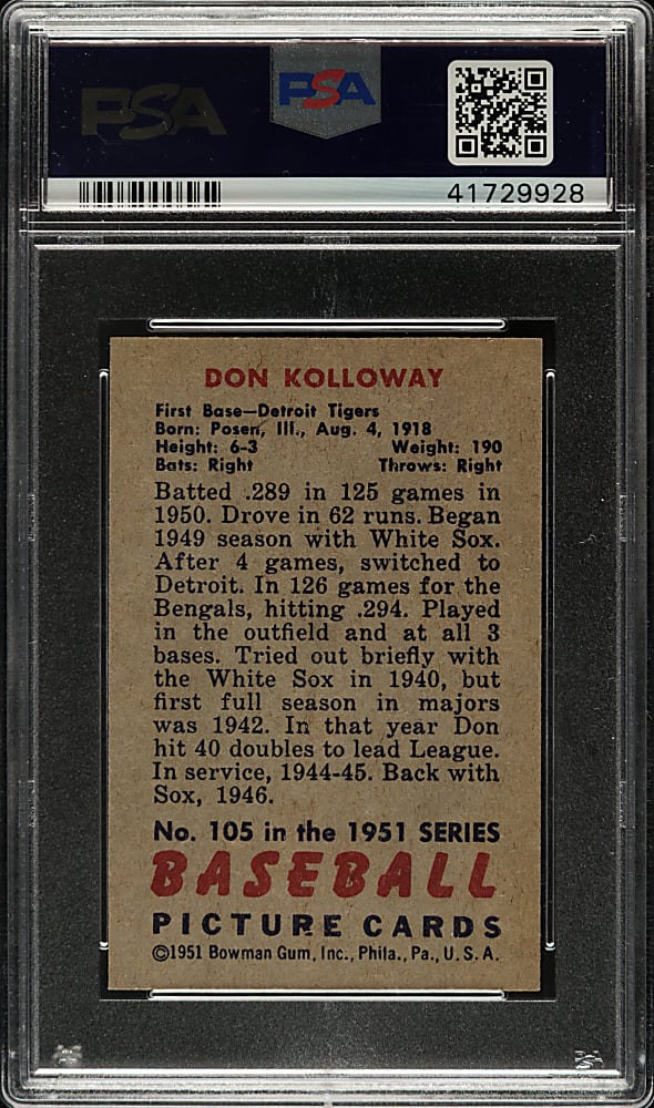 1951 Bowman #105 Don Kolloway PSA NM+ 7.5