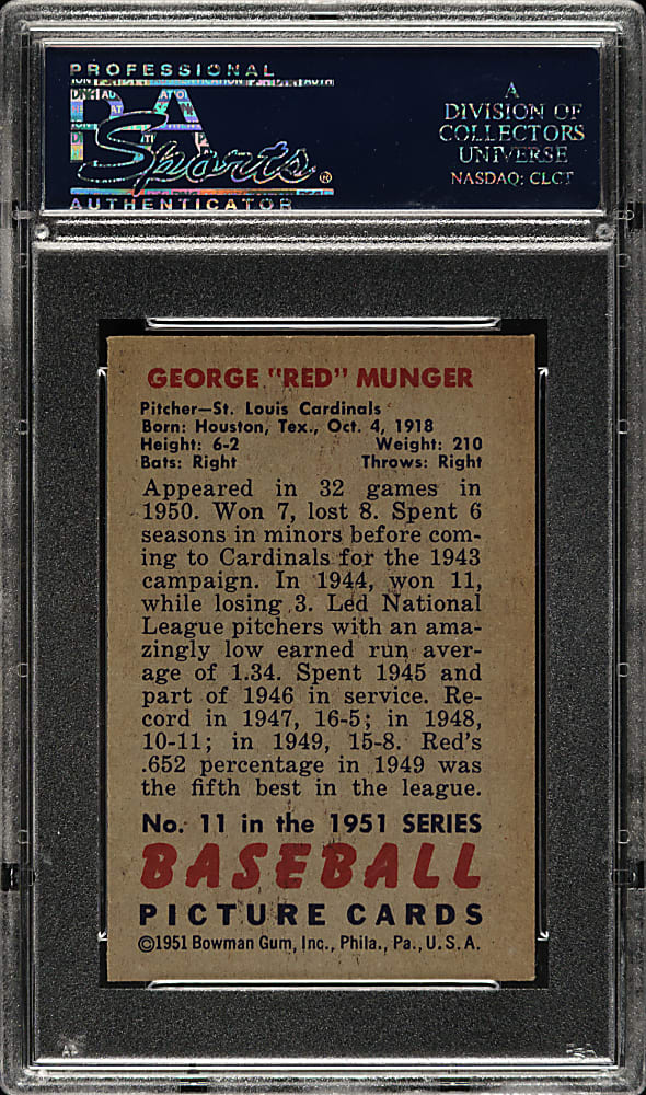 1951 Bowman #11 George Munger PSA NM 7