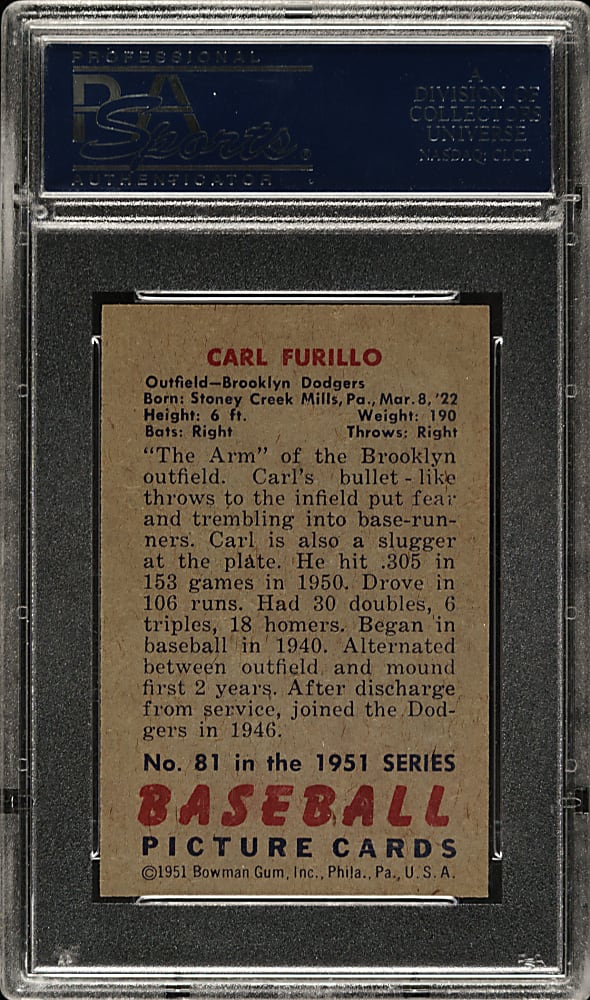1951 Bowman #81 Carl Furillo PSA NM 7