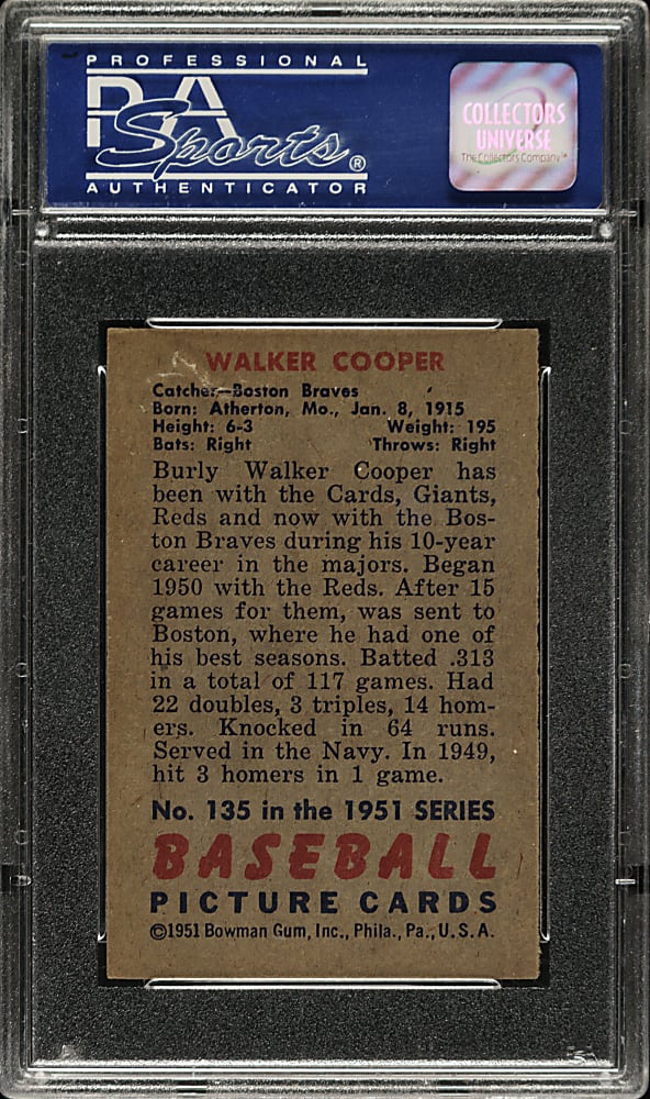 1951 Bowman #135 Walker Cooper PSA NM 7