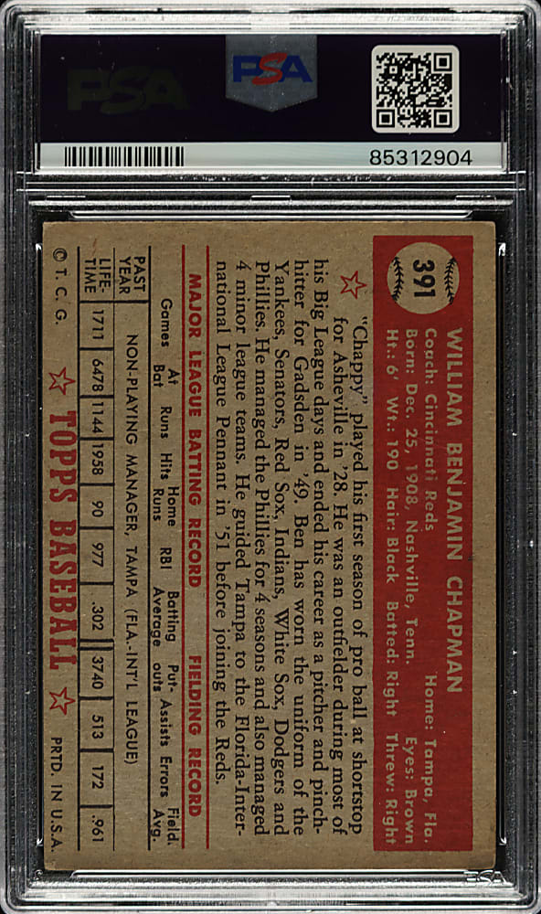 1952 Topps #391 Ben Chapman High Number PSA VG-EX 4
