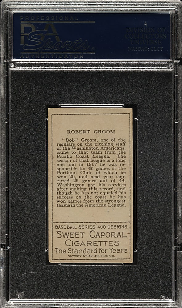 1911 T205 Gold Border Bob Groom PSA VG-EX 4