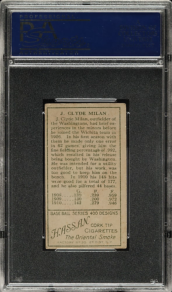 1911 T205 Gold Border Clyde Milan PSA VG 3