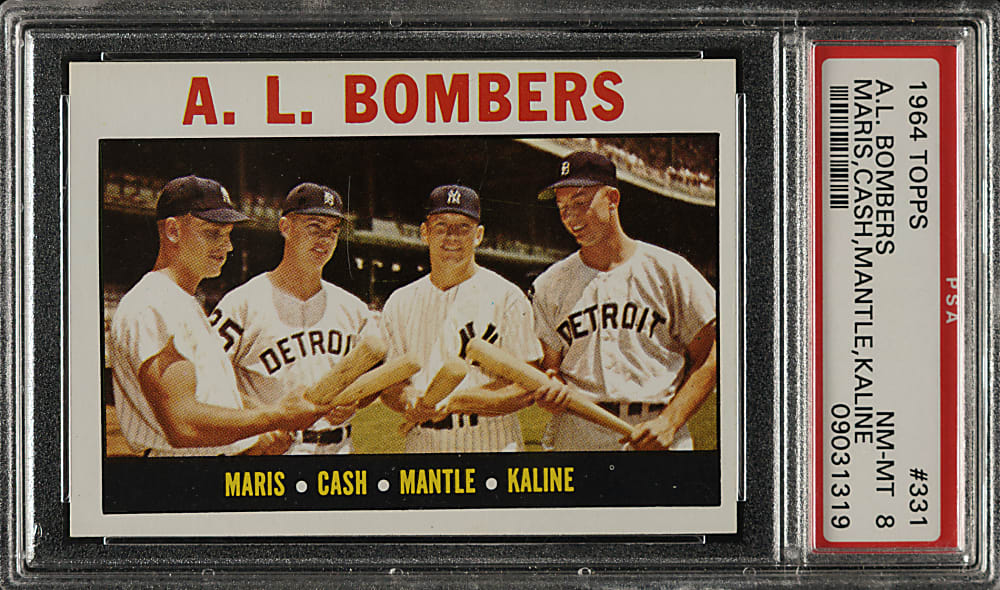 1964 Topps #331 A. L. Bombers with Mantle, Maris, and Kaline PSA NM-MT 8