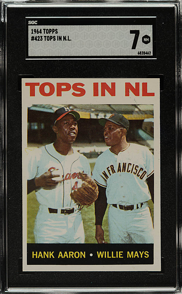 1964 Topps #423 Tops in NL with Hank Aaron and Willie Mays SGC NM 7
