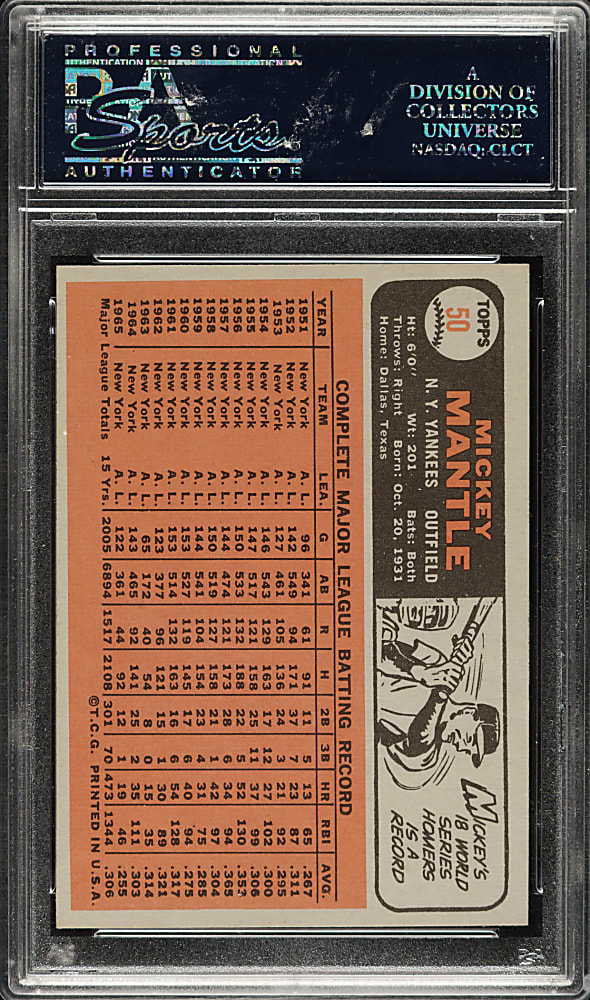 1966 Topps #50 Mickey Mantle PSA EX-MT 6