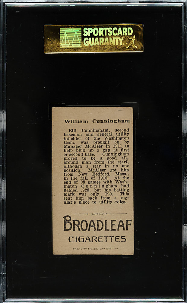 1912 T207 Brown Background William Cunningham SGC VG/EX 50 - Broadleaf Back