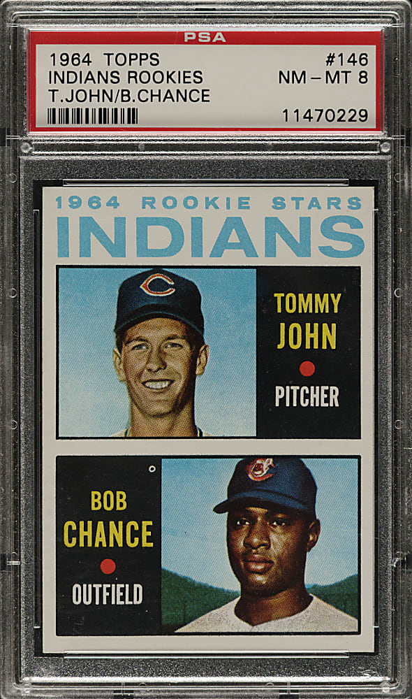 1964 Topps #146 Indians Rookie Stars with Tommy John PSA NM-MT 8