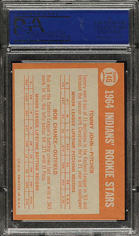 1964 Topps #146 Indians Rookie Stars with Tommy John PSA NM-MT 8