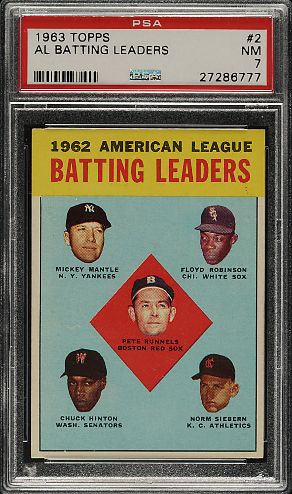 1963 Topps #2 AL Batting Leaders with Mickey Mantle PSA NM 7