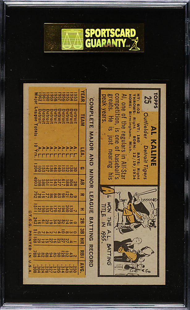 1963 Topps #25 Al Kaline SGC NM/MT 88