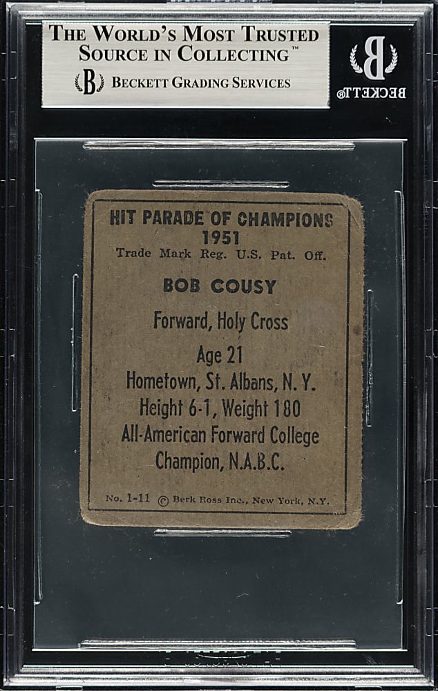 Signed 1951 Berk Ross "Hit Parade of Champions" Basketball #1-11 Bob Cousy Rookie - Beckett