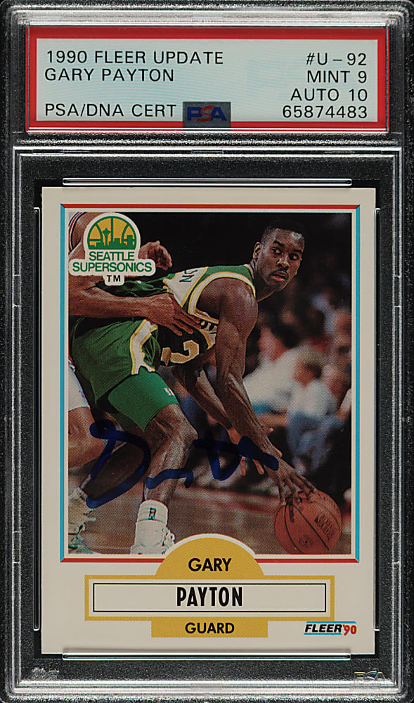 Signed 1990-1991 Fleer Update Basketball #U-92 Gary Payton Rookie PSA MINT 9 with GEM MINT 10 Signature