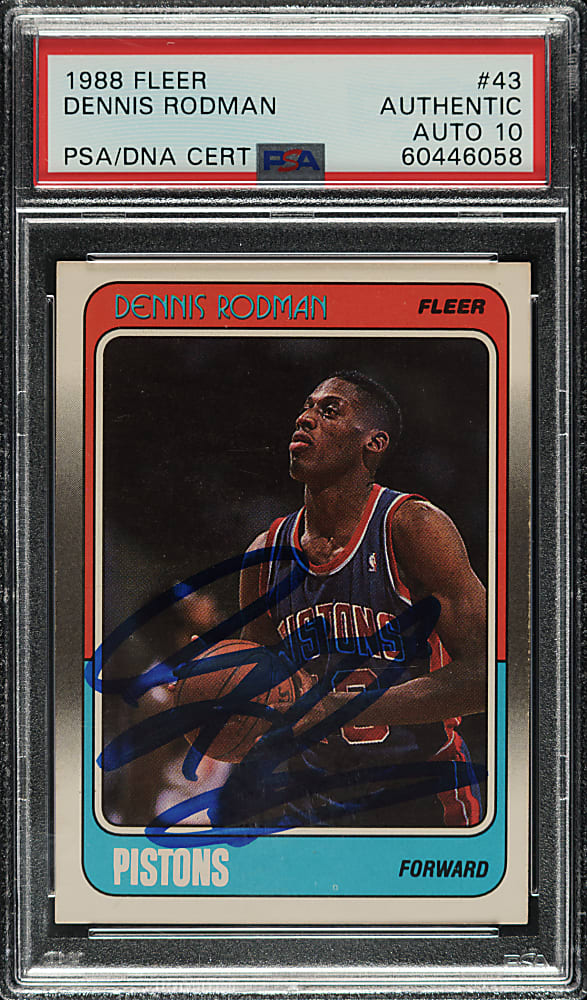Signed 1988-1989 Fleer Basketball #43 Dennis Rodman Rookie PSA/DNA GEM MINT 10