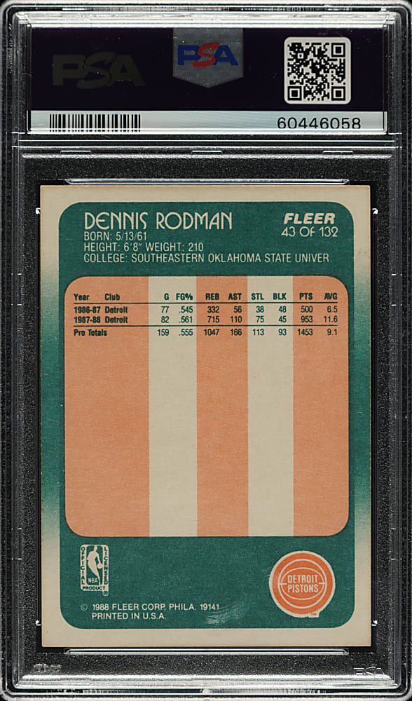 Signed 1988-1989 Fleer Basketball #43 Dennis Rodman Rookie PSA/DNA GEM MINT 10