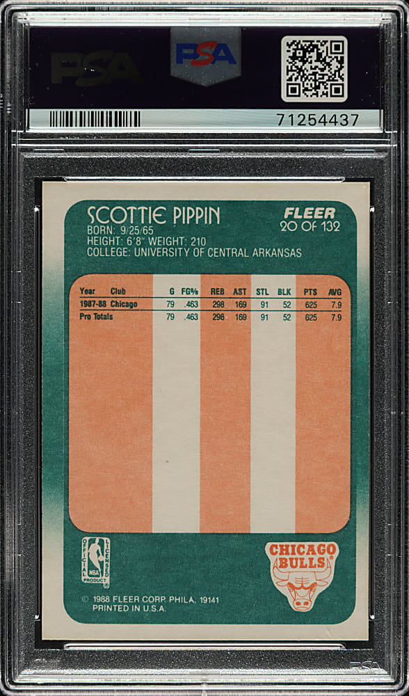 Signed 1988-1989 Fleer Basketball #20 Scottie Pippen Rookie PSA/DNA GEM MINT 10