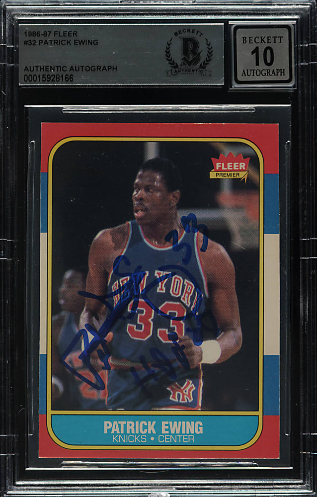 Signed 1986-1987 Fleer Basketball #32 Patrick Ewing Rookie Beckett GEM MINT 10 Signature