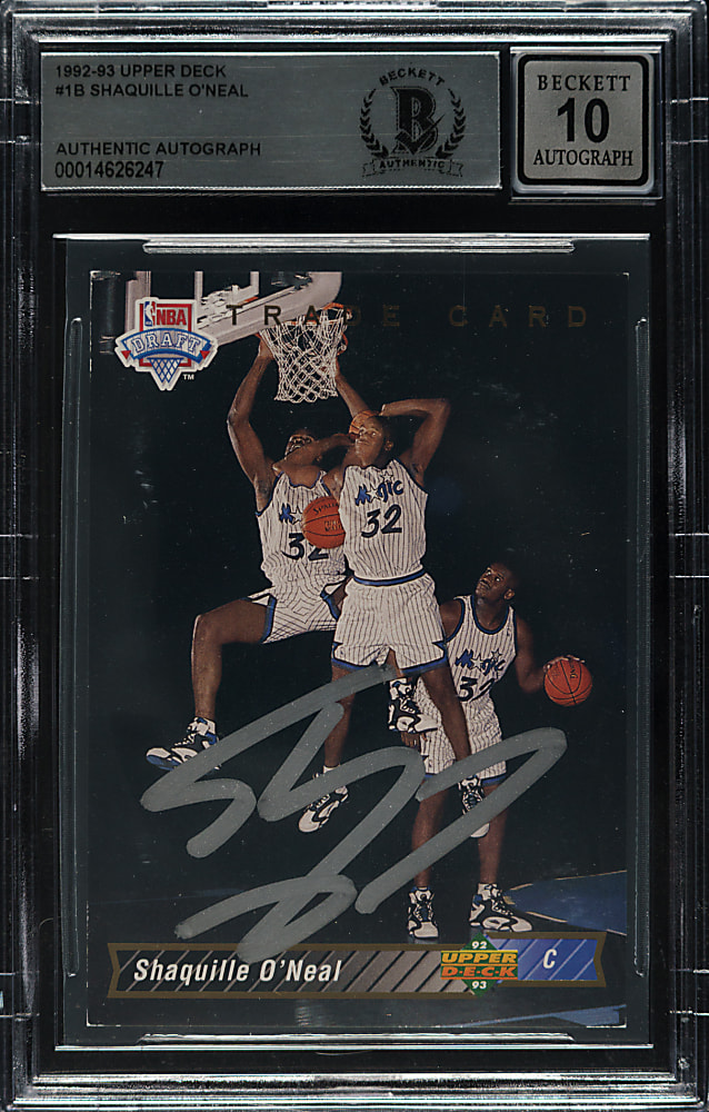 Signed 1992-1993 Upper Deck Basketball #1 Shaquille O'Neal Rookie Beckett GEM MINT 10 Signature