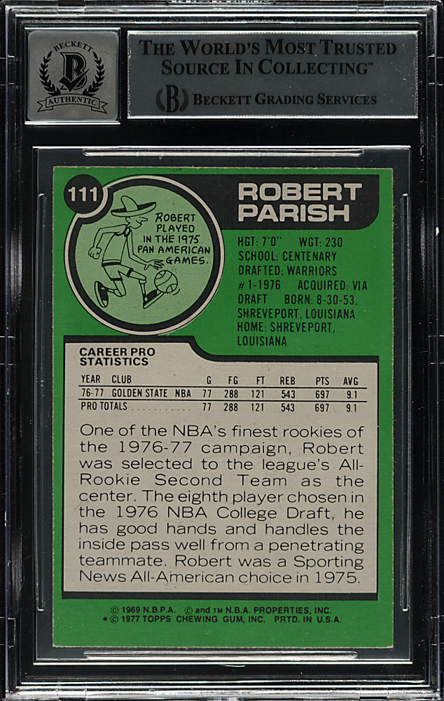 Signed 1977-1978 Topps Basketball #111 Robert Parish Rookie Beckett GEM MINT 10 Signature