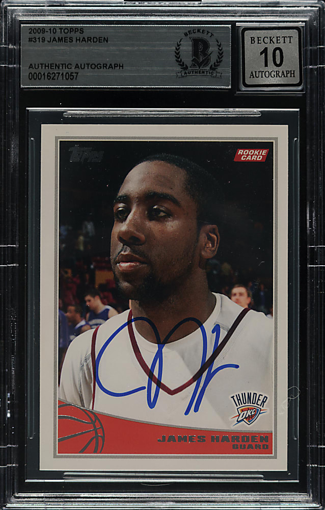 Signed 2009-2010 Topps Basketball #319 James Harden Rookie Beckett GEM MINT 10 Signature