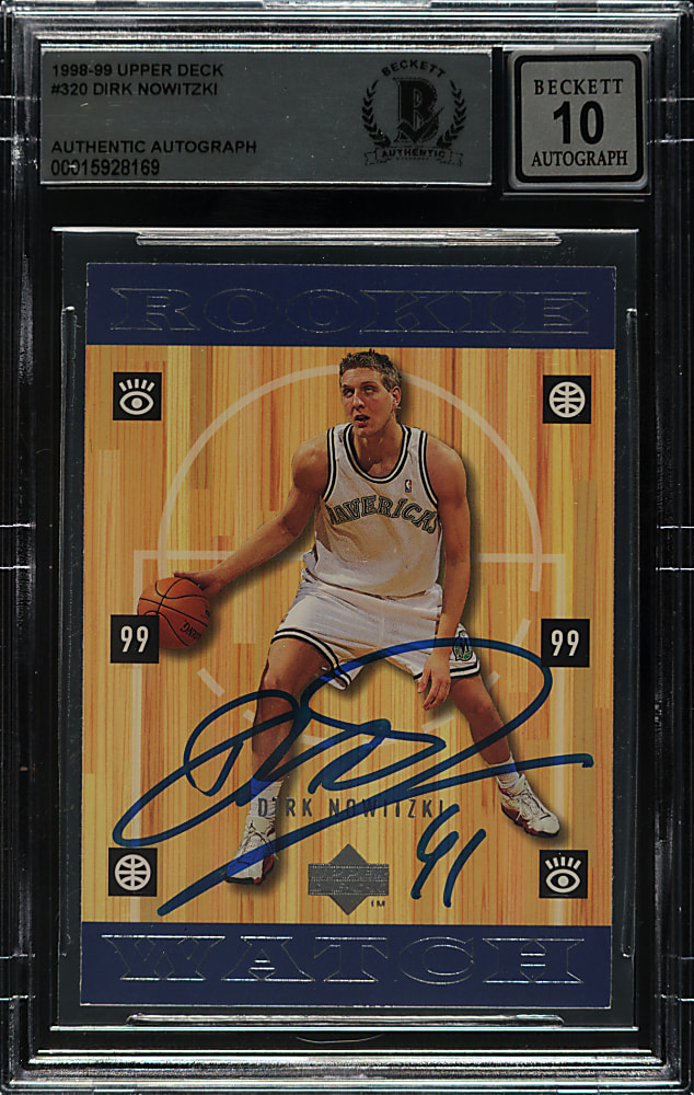 Signed 1998-1999 Upper Deck Basketball #320 Dirk Nowitzki Rookie Beckett GEM MINT 10 Signature