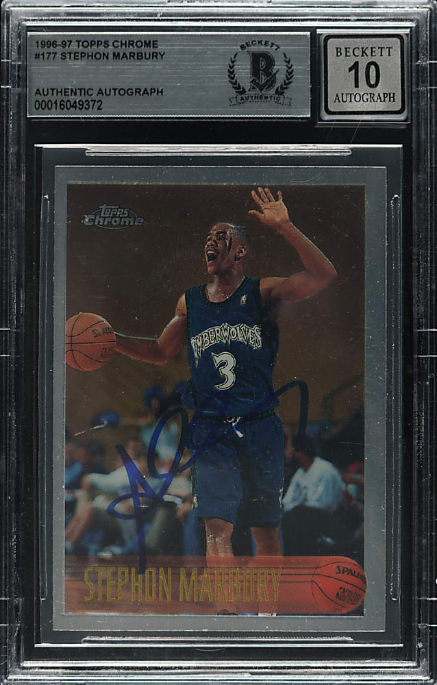 Signed 1996-1997 Topps Chrome Basketball #177 Stephon Marbury Rookie Beckett GEM MINT 10 Signature