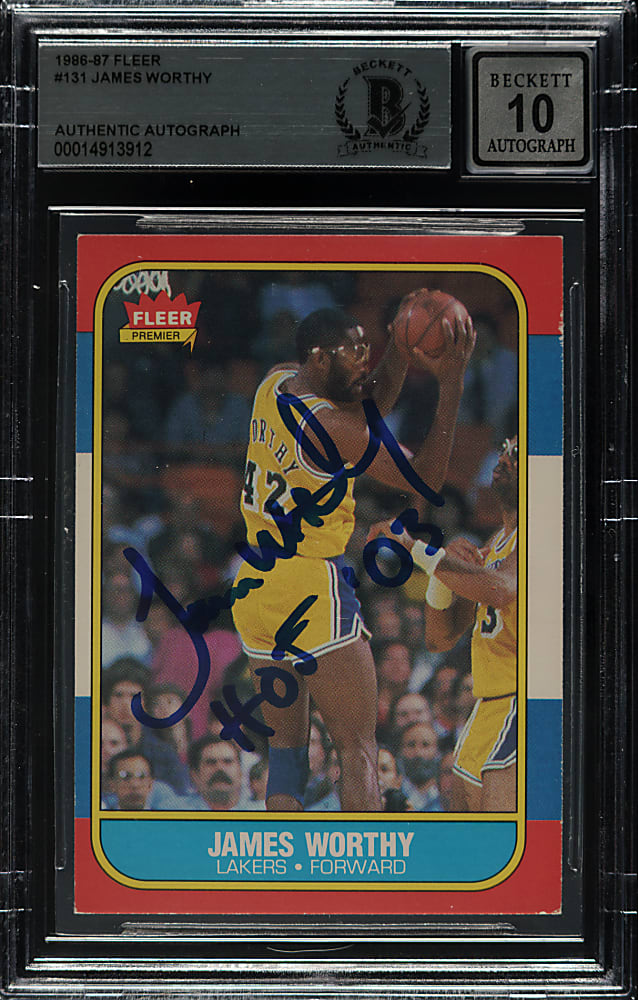 Signed 1986-1987 Fleer Basketball #131 James Worthy Rookie Beckett GEM MINT 10 Signature